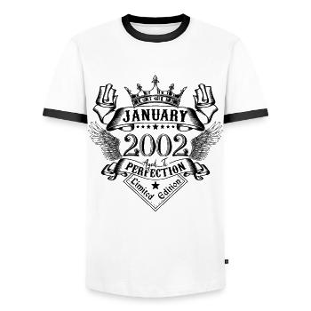 Janvier 2002 Janvier 2002 né en Janvier - T-shirt contrasté Homme - blanc/noir - Devant - AI Model Female 172 light (172cm) & AI Model Male 178 dark (178cm)