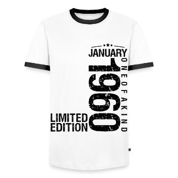 Geburtstag Januar 1960 Januar geboren im Januar - Männer Kontrast-T-Shirt - Weiß/Schwarz - Vorne - AI Model Female 172 light (172cm) & AI Model Male 178 dark (178cm)