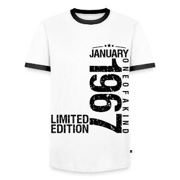 Birthday January 1967 January born in January - Men's Ringer Shirt - white/black - Front - AI Model Female 172 light (172cm) & AI Model Male 178 dark (178cm)