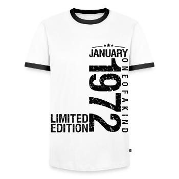 Geburtstag Januar 1972 Januar geboren im Januar - Männer Kontrast-T-Shirt - Weiß/Schwarz - Vorne - AI Model Female 172 light (172cm) & AI Model Male 178 dark (178cm)