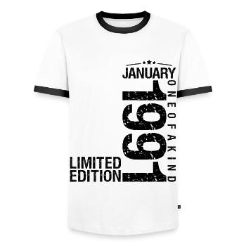 Geburtstag Januar 1991 Januar geboren im Januar - Männer Kontrast-T-Shirt - Weiß/Schwarz - Vorne - AI Model Female 172 light (172cm) & AI Model Male 178 dark (178cm)