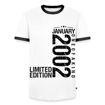 Birthday January 2002 January born in January - Men's Ringer Shirt - white/black - Front - AI Model Female 172 light (172cm) & AI Model Male 178 dark (178cm)