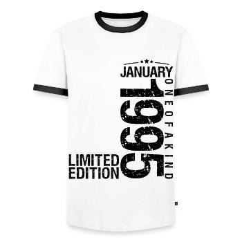 Geburtstag Januar 1995 Januar geboren im Januar - Männer Kontrast-T-Shirt - Weiß/Schwarz - Vorne - AI Model Female 172 light (172cm) & AI Model Male 178 dark (178cm)