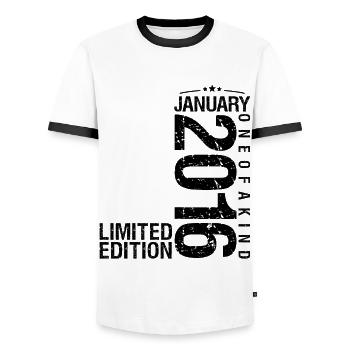 Birthday January 2016 January born in January - Men's Ringer Shirt - white/black - Front - AI Model Female 172 light (172cm) & AI Model Male 178 dark (178cm)