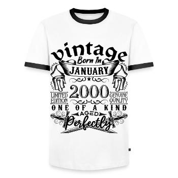 Birthday 2000 January 2000 born in January - Men's Ringer Shirt - white/black - Front - AI Model Female 172 light (172cm) & AI Model Male 178 dark (178cm)
