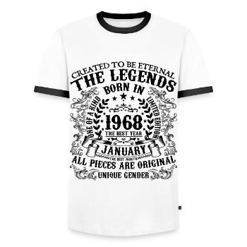 Geburtstag 1968 Januar 1968 geboren im Januar 1968 - Männer Kontrast-T-Shirt - Weiß/Schwarz - Vorne - AI Model Female 172 light (172cm) & AI Model Male 178 dark (178cm)