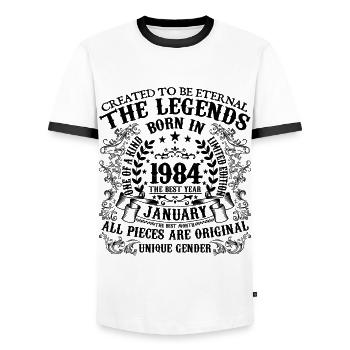 Birthday 1984 January 1984 born in January 1984 - Men's Ringer Shirt - white/black - Front - AI Model Female 172 light (172cm) & AI Model Male 178 dark (178cm)