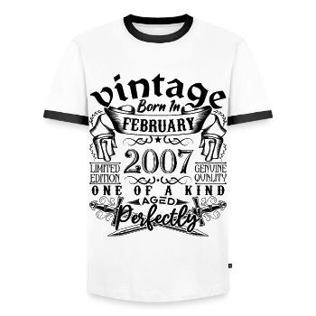 Birthday 2007 February 2007 born in February - Men's Ringer Shirt - white/black - Front - AI Model Female 172 light (172cm) & AI Model Male 178 dark (178cm)