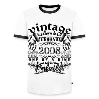 Anniversaire 2008 Février 2008 né en Février - T-shirt contrasté Homme - blanc/noir - Devant - AI Model Female 172 light (172cm) & AI Model Male 178 dark (178cm)