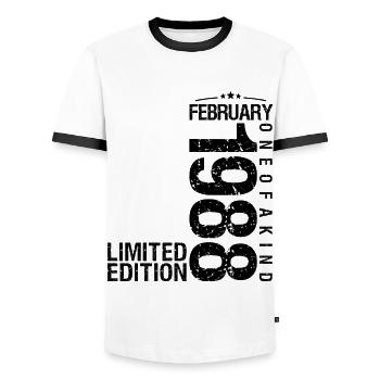 Birthday February 1998 February born in February - Men's Ringer Shirt - white/black - Front - AI Model Female 172 light (172cm) & AI Model Male 178 dark (178cm)
