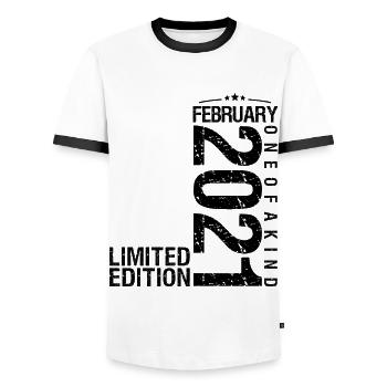Anniversaire Février 2021 Février né en February - T-shirt contrasté Homme - blanc/noir - Devant - AI Model Female 172 light (172cm) & AI Model Male 178 dark (178cm)