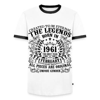Birthday 1961 February 1961 born in February 1961 - Men's Ringer Shirt - white/black - Front - AI Model Female 172 light (172cm) & AI Model Male 178 dark (178cm)