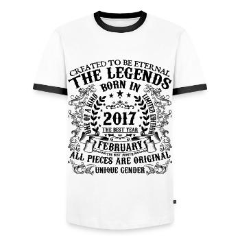 Anniversaire 2017 Février 2017 né en Février 2017 - T-shirt contrasté Homme - blanc/noir - Devant - AI Model Female 172 light (172cm) & AI Model Male 178 dark (178cm)