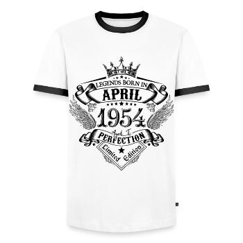 Geburtstag April 1954 April Geburtstag 1954 - Männer Kontrast-T-Shirt - Weiß/Schwarz - Vorne - AI Model Female 172 light (172cm) & AI Model Male 178 dark (178cm)