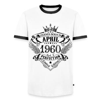 Birthday April 1960 April Birthday 1960 - Men's Ringer Shirt - white/black - Front - AI Model Female 172 light (172cm) & AI Model Male 178 dark (178cm)