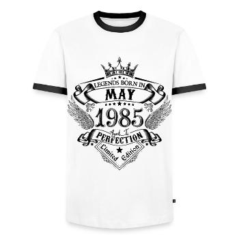Geburtstag Mai 1985 Mai Geburtstag 1985 - Männer Kontrast-T-Shirt - Weiß/Schwarz - Vorne - AI Model Female 172 light (172cm) & AI Model Male 178 dark (178cm)