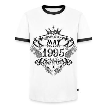 anniversaire Mai 1995 Mai anniversaire 1995 - T-shirt contrasté Homme - blanc/noir - Devant - AI Model Female 172 light (172cm) & AI Model Male 178 dark (178cm)