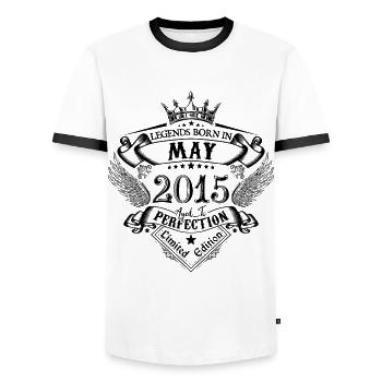 Birthday May 2015 May Anniversary 2015 - Men's Ringer Shirt - white/black - Front - AI Model Female 172 light (172cm) & AI Model Male 178 dark (178cm)