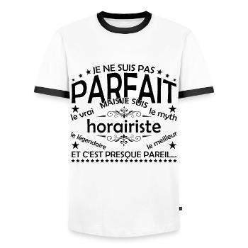 Horairist Gift Horairist The Real Horairist - Men's Ringer Shirt - white/black - Front - AI Model Female 172 light (172cm) & AI Model Male 178 dark (178cm)