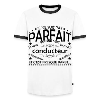 Conducteur cadeau Conducteur le vrai Conducteur - T-shirt contrasté Homme - blanc/noir - Devant - AI Model Female 172 light (172cm) & AI Model Male 178 dark (178cm)