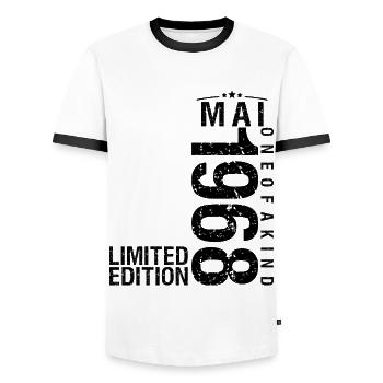 Birthday May 1968 May Born in May - Men's Ringer Shirt - white/black - Front - AI Model Female 172 light (172cm) & AI Model Male 178 dark (178cm)