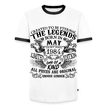 Birthday 1984 May 1984 born in May 1984 - Men's Ringer Shirt - white/black - Front - AI Model Female 172 light (172cm) & AI Model Male 178 dark (178cm)