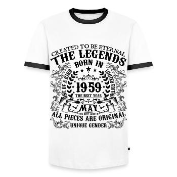 Birthday 1959 May 1959 born in May 1959 - Men's Ringer Shirt - white/black - Front - AI Model Female 172 light (172cm) & AI Model Male 178 dark (178cm)