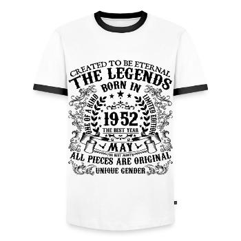 Geburtstag 1952 Mai 1952 geboren im Mai 1952 - Männer Kontrast-T-Shirt - Weiß/Schwarz - Vorne - AI Model Female 172 light (172cm) & AI Model Male 178 dark (178cm)