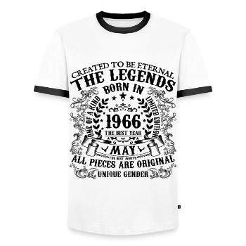 Birthday 1966 May 1966 born in May 1966 - Men's Ringer Shirt - white/black - Front - AI Model Female 172 light (172cm) & AI Model Male 178 dark (178cm)