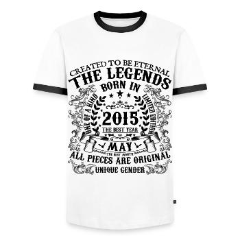 Anniversaire 2015 Mai 2015 né en Mai 2015 - T-shirt contrasté Homme - blanc/noir - Devant - AI Model Female 172 light (172cm) & AI Model Male 178 dark (178cm)