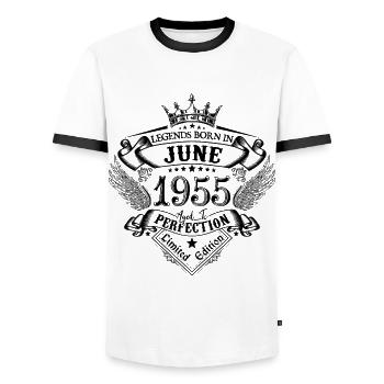 anniversaire Juin 1955 Juin anniversaire 1955 - T-shirt contrasté Homme - blanc/noir - Devant - AI Model Female 172 light (172cm) & AI Model Male 178 dark (178cm)