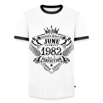 anniversaire Juin 1982 Juin anniversaire 1982 - T-shirt contrasté Homme - blanc/noir - Devant - AI Model Female 172 light (172cm) & AI Model Male 178 dark (178cm)
