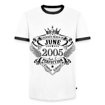 birthday June 2005 June anniversary 2005 - Men's Ringer Shirt - white/black - Front - AI Model Female 172 light (172cm) & AI Model Male 178 dark (178cm)
