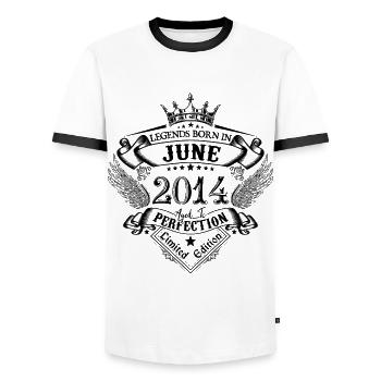 birthday June 2014 June anniversary 2014 - Men's Ringer Shirt - white/black - Front - AI Model Female 172 light (172cm) & AI Model Male 178 dark (178cm)
