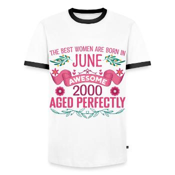 Juni 2000 Geburtstag Frau Juni 2000 - Männer Kontrast-T-Shirt - Weiß/Schwarz - Vorne - AI Model Female 172 light (172cm) & AI Model Male 178 dark (178cm)