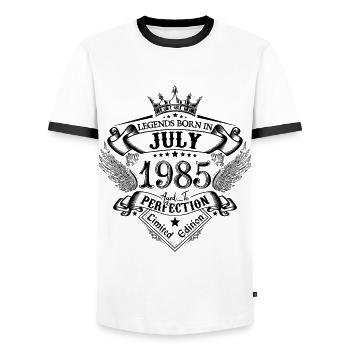 1985 July 1985 Birthday July 1985 - Men's Ringer Shirt - white/black - Front - AI Model Female 172 light (172cm) & AI Model Male 178 dark (178cm)