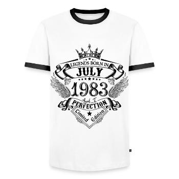 1983 Juillet 1983 anniversaire Juillet 1983 - T-shirt contrasté Homme - blanc/noir - Devant - AI Model Female 172 light (172cm) & AI Model Male 178 dark (178cm)
