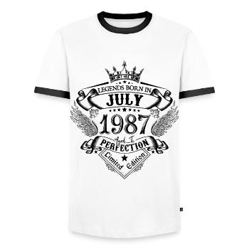 1987 Juillet 1987 anniversaire Juillet 1987 - T-shirt contrasté Homme - blanc/noir - Devant - AI Model Female 172 light (172cm) & AI Model Male 178 dark (178cm)