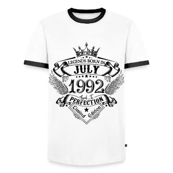 1992 Juillet 1992 anniversaire Juillet 1992 - T-shirt contrasté Homme - blanc/noir - Devant - AI Model Female 172 light (172cm) & AI Model Male 178 dark (178cm)