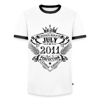 2011 Juillet 2011 anniversaire Juillet 2011 - T-shirt contrasté Homme - blanc/noir - Devant - AI Model Female 172 light (172cm) & AI Model Male 178 dark (178cm)