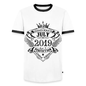 2019 July 2019 Birthday July 2019 - Men's Ringer Shirt - white/black - Front - AI Model Female 172 light (172cm) & AI Model Male 178 dark (178cm)