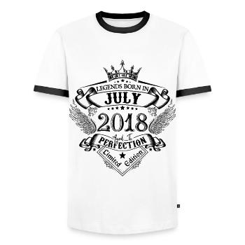 2018 Juli 2018 Geburtstag Juli 2018 - Männer Kontrast-T-Shirt - Weiß/Schwarz - Vorne - AI Model Female 172 light (172cm) & AI Model Male 178 dark (178cm)