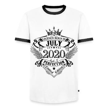 2020 July 2020 Birthday July 2020 - Men's Ringer Shirt - white/black - Front - AI Model Female 172 light (172cm) & AI Model Male 178 dark (178cm)