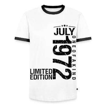Anniversaire 1972 Juillet 1972 Juillet 1972 - T-shirt contrasté Homme - blanc/noir - Devant - AI Model Female 172 light (172cm) & AI Model Male 178 dark (178cm)