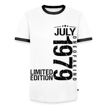 Anniversaire 1979 Juillet 1979 Juillet 1979 - T-shirt contrasté Homme - blanc/noir - Devant - AI Model Female 172 light (172cm) & AI Model Male 178 dark (178cm)
