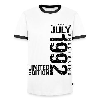 Anniversaire 1992 Juillet 1992 Juillet 1992 - T-shirt contrasté Homme - blanc/noir - Devant - AI Model Female 172 light (172cm) & AI Model Male 178 dark (178cm)