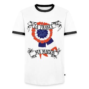La France ma maison - T-shirt contrasté Homme - blanc/noir - Devant - AI Model Female 172 light (172cm) & AI Model Male 178 dark (178cm)