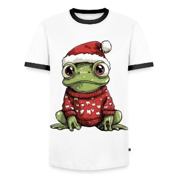 Frog Christmas Comic - Men's Ringer Shirt - white/black - Front - AI Model Female 172 light (172cm) & AI Model Male 178 dark (178cm)