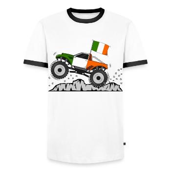 Monstertruck Irland Flagge - Männer Kontrast-T-Shirt - Weiß/Schwarz - Vorne - AI Model Female 172 light (172cm) & AI Model Male 178 dark (178cm)