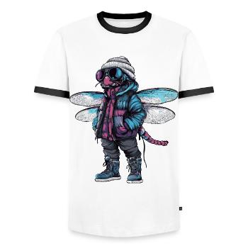 Libellule drôle d’hiver - T-shirt contrasté Homme - blanc/noir - Devant - AI Model Female 172 light (172cm) & AI Model Male 178 dark (178cm)